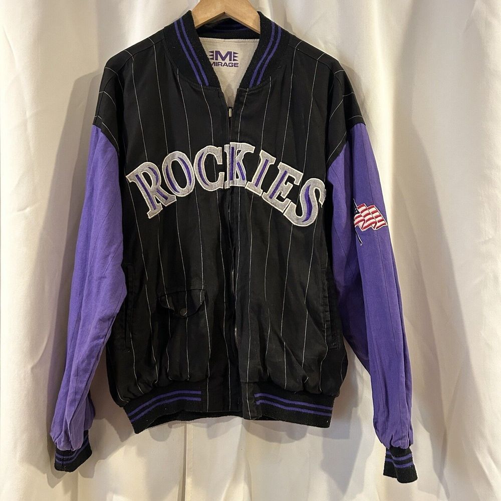 Vintage Colorado Rockies Varsity Jacket Mens Large Mirage Reversible RARE 90s